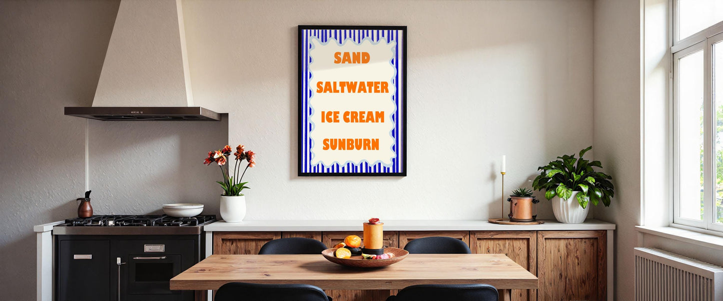Vintage Beach Wall Art Print | Sand, Saltwater, Ice Cream, Sunburn