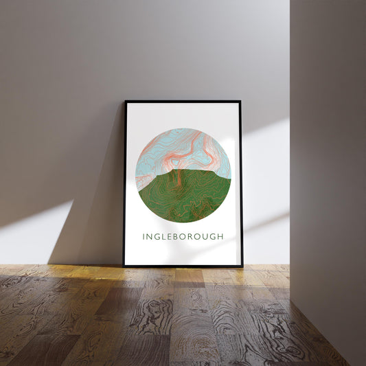 Yorkshire Three Peaks Ingleborough Topography Silhouette | Hiking | Outdoors | Nature | Yorkshire print