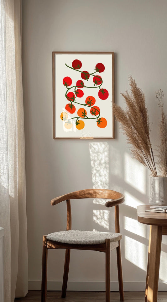 Tomato Vine Kitchen Print: Retro Foodie Wall Art