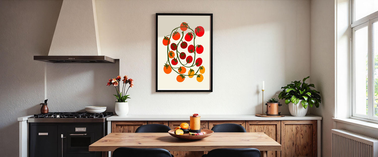 Tomato Vine Kitchen Print: Retro Foodie Wall Art