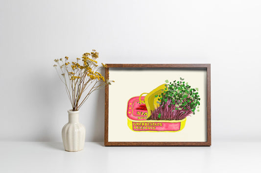 Sardine Tin Microgreen Art Print: Retro Kitchen Wall Decor