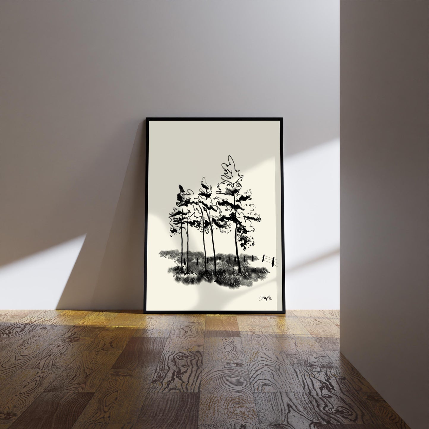 Pines Charcoal Art Print: Forest Wall Poster