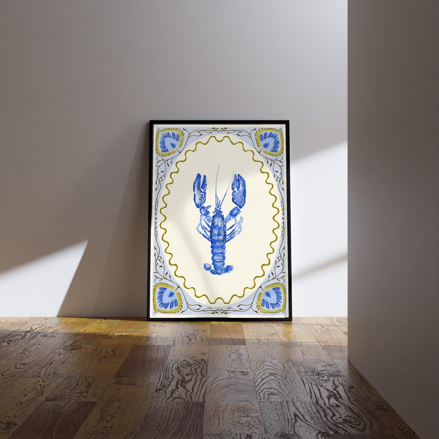 Scandi Folk Coastal Print : Watercolour Lobster illustration