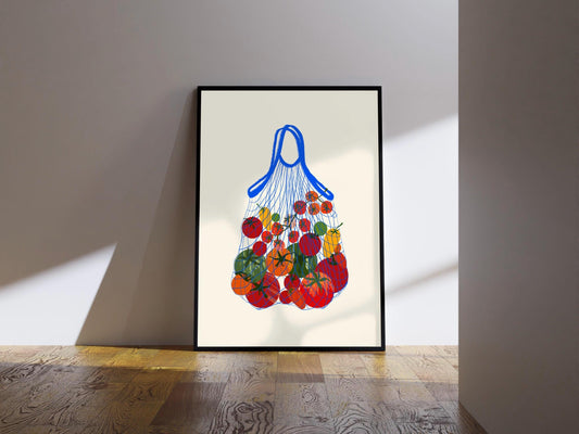 Tomato Vine Shopping Bag Print: Retro Foodie Kitchen Wall Art