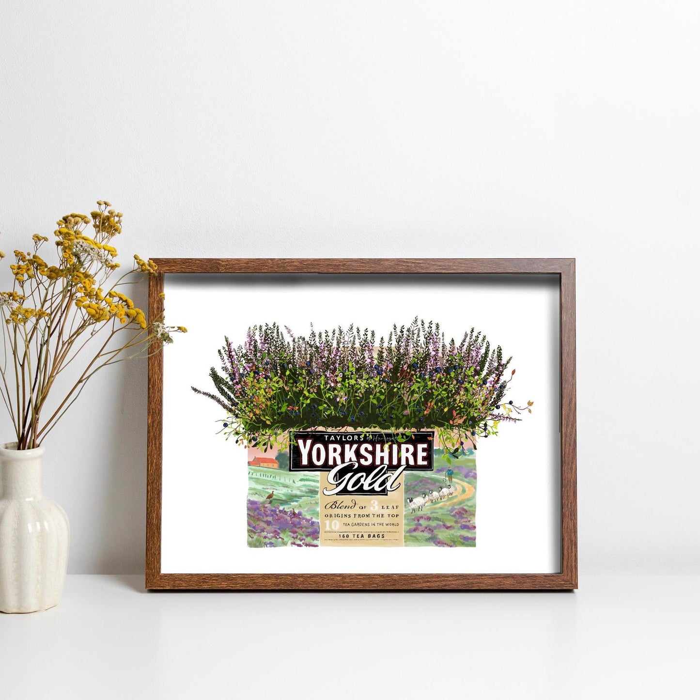 Yorkshire Gold Tea Art Print: Heather and Bibury Flowers