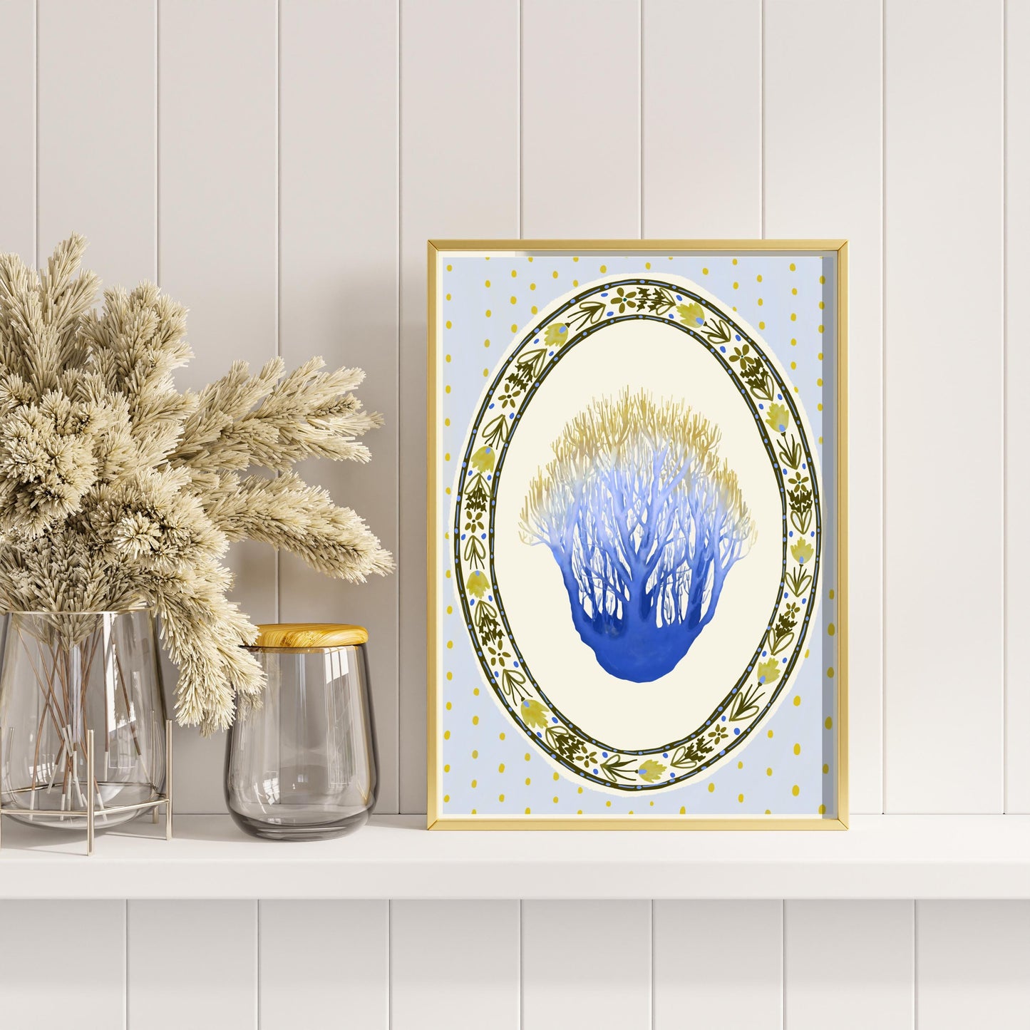 Scandi Folk Coastal Print : Watercolour Coral illustration