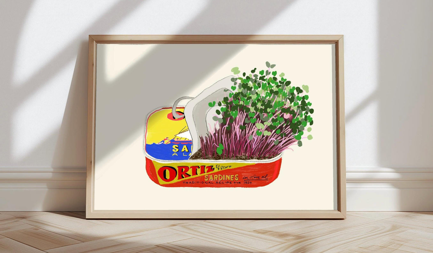 Sardine Tin Microgreen Art Print: Retro Kitchen Wall Decor