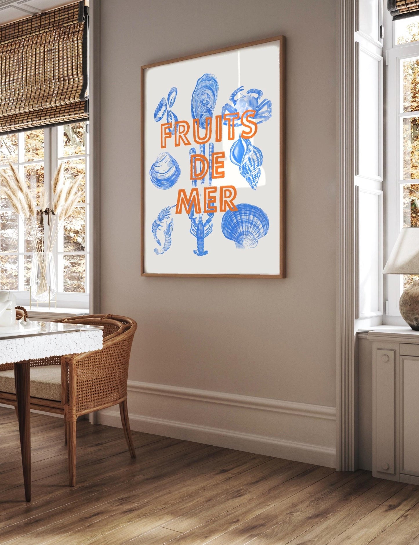 Fruits de Mer Watercolor Wall Art: Retro Seafood Kitchen Wall Decor, Poster