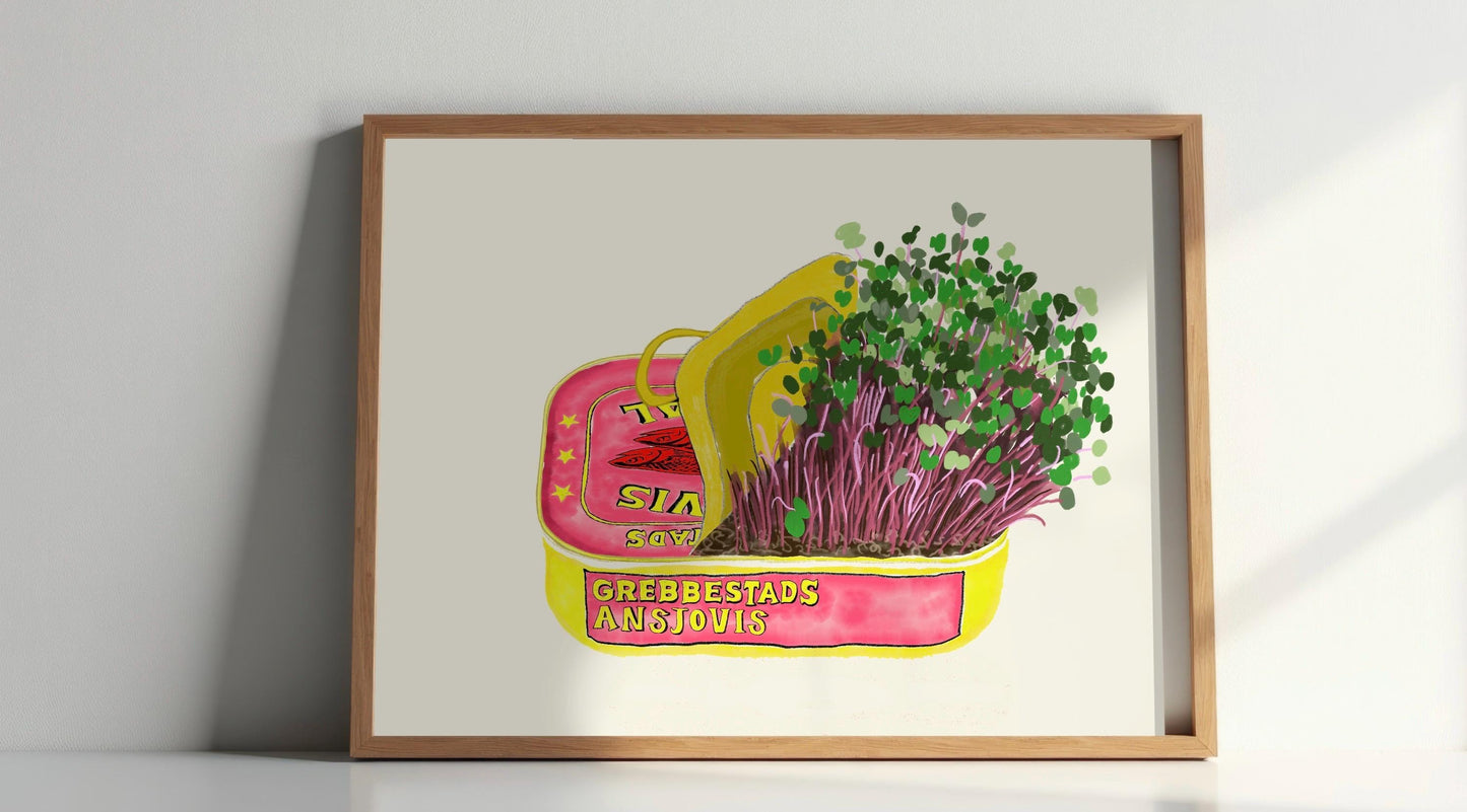Sardine Tin Microgreen Art Print: Retro Kitchen Wall Decor