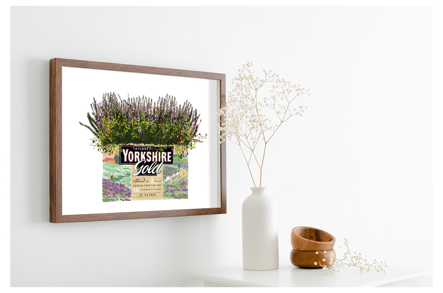 Yorkshire Gold Tea Art Print: Heather and Bibury Flowers