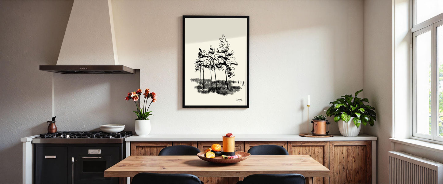 Pines Charcoal Art Print: Forest Wall Poster