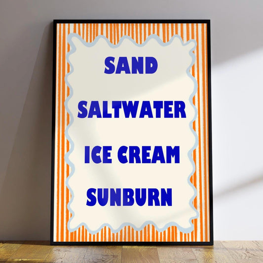Vintage Beach Wall Art Print | Sand, Saltwater, Ice Cream, Sunburn