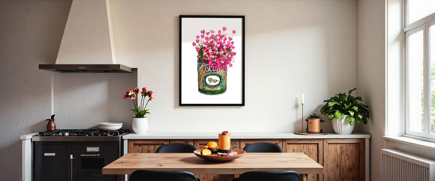 Flower Art Print: Golden Syrup Tin, Foodie Kitchen Decor, Gardener, Wall Art Poster