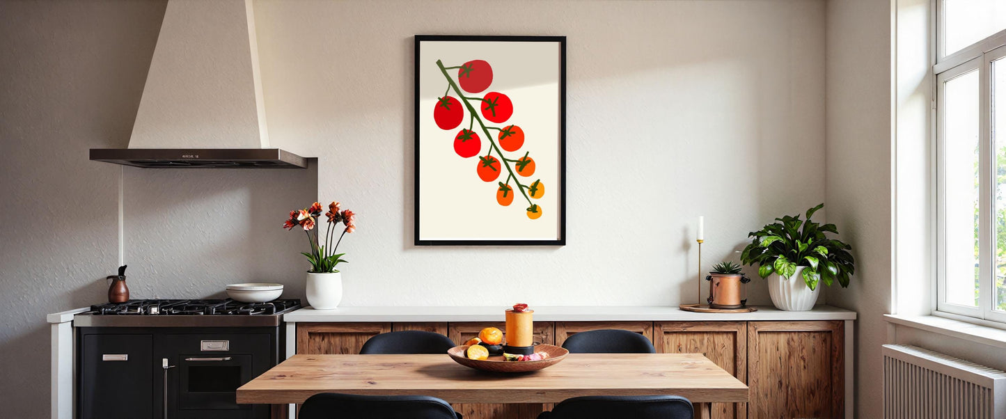 Tomato Vine Kitchen Print: Retro Foodie Wall Art
