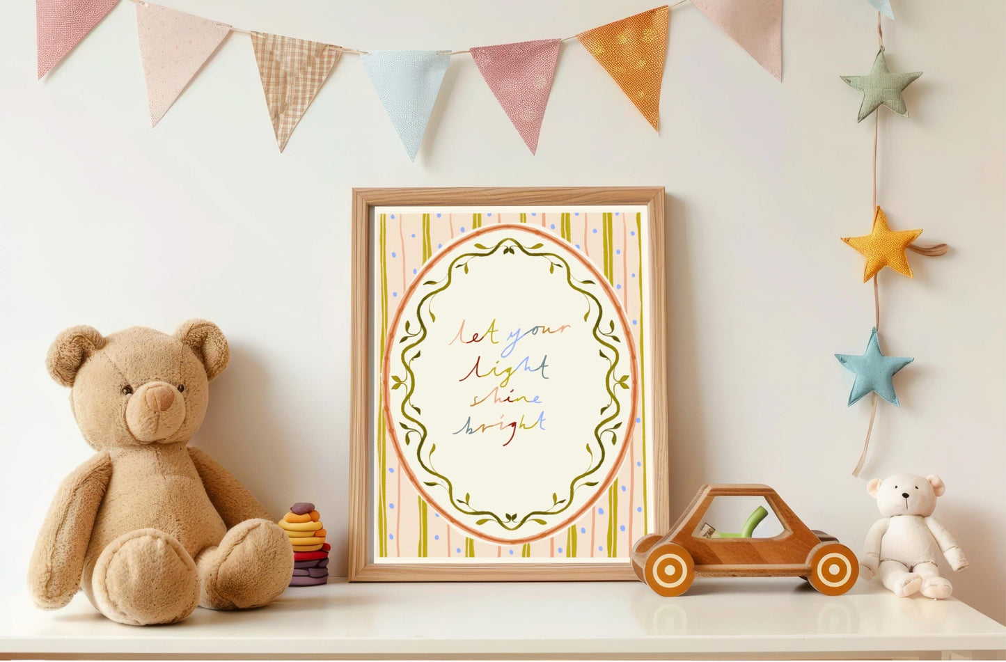 Folk floral Print: Let Your Light Shine Bright | Watercolour boho-style floral illustration