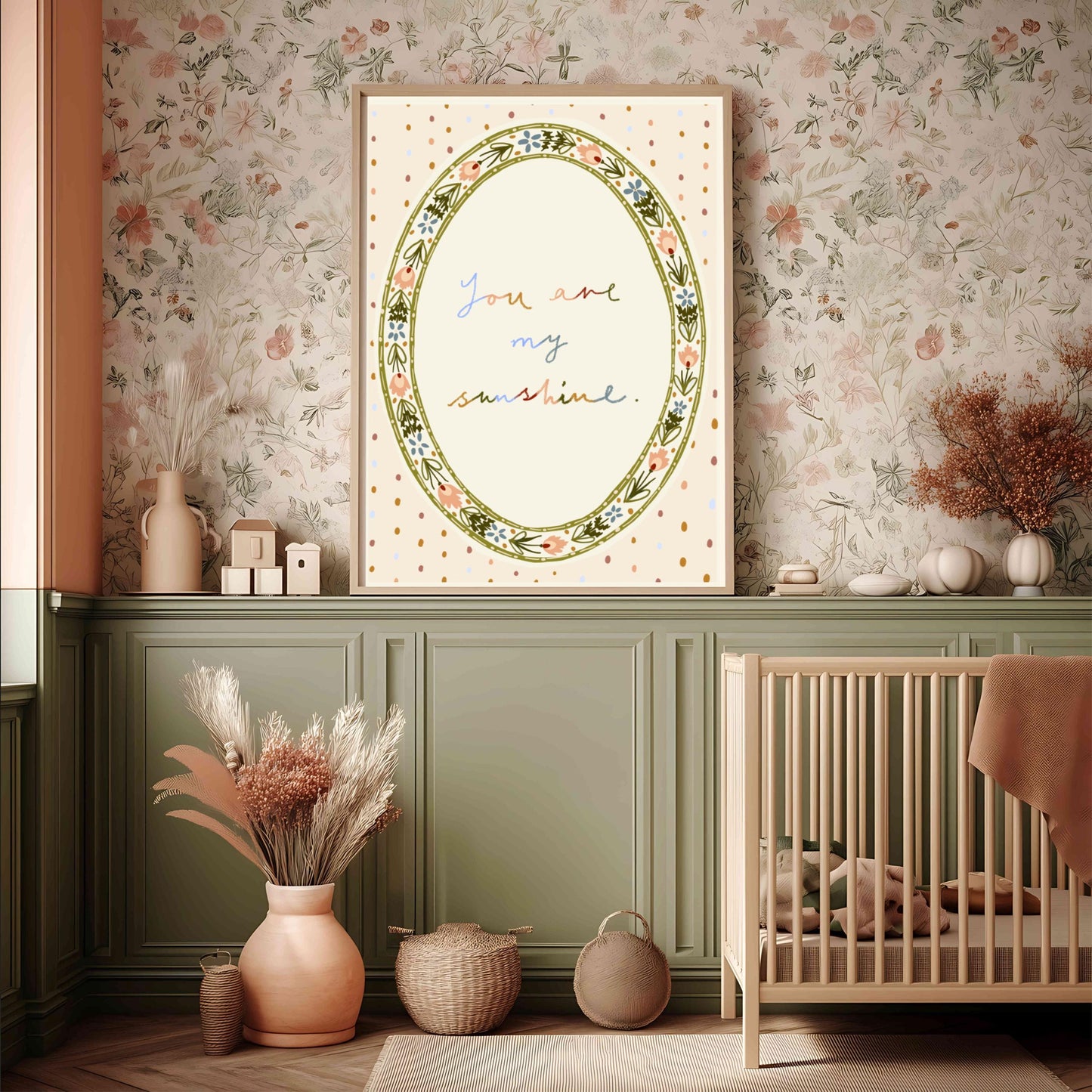 Folk floral Print: You Are My Sunshine Watercolour boho-style floral illustration