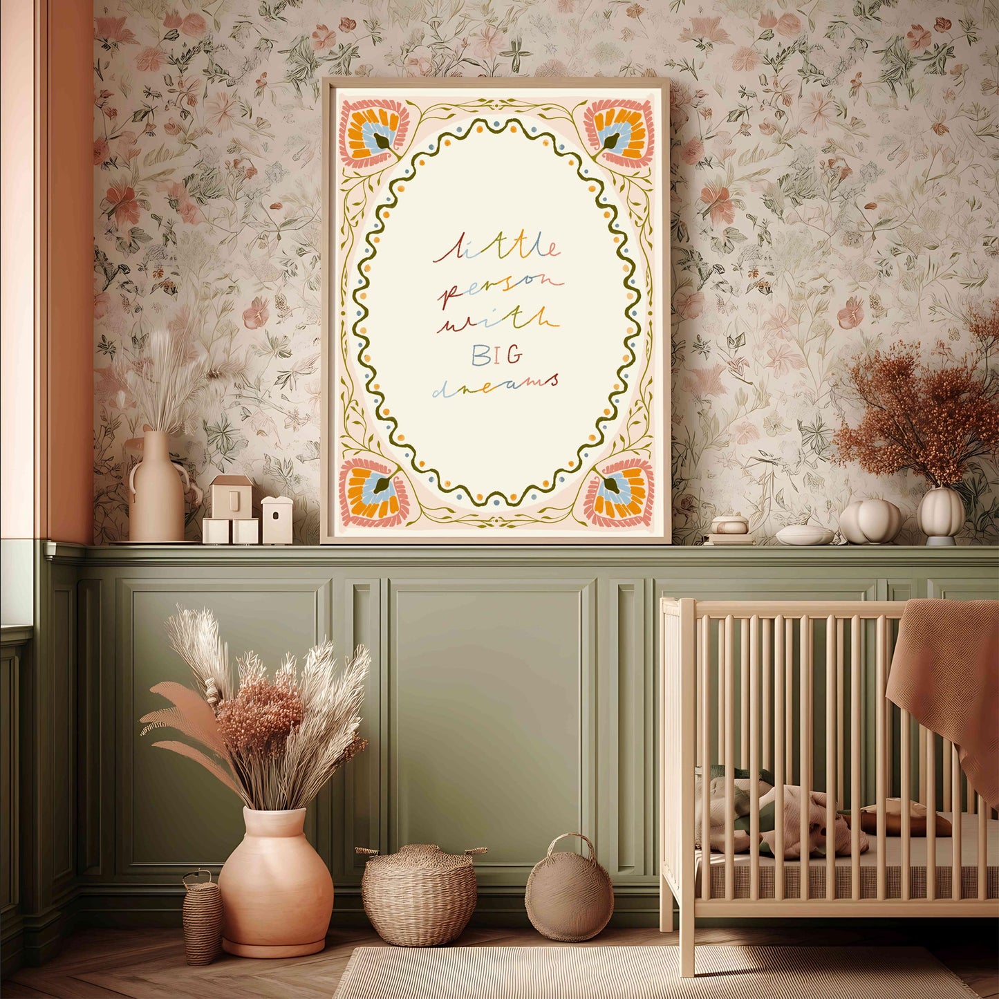 Folk floral Print: Little Person with Big Dreams | Watercolour boho-style floral illustration