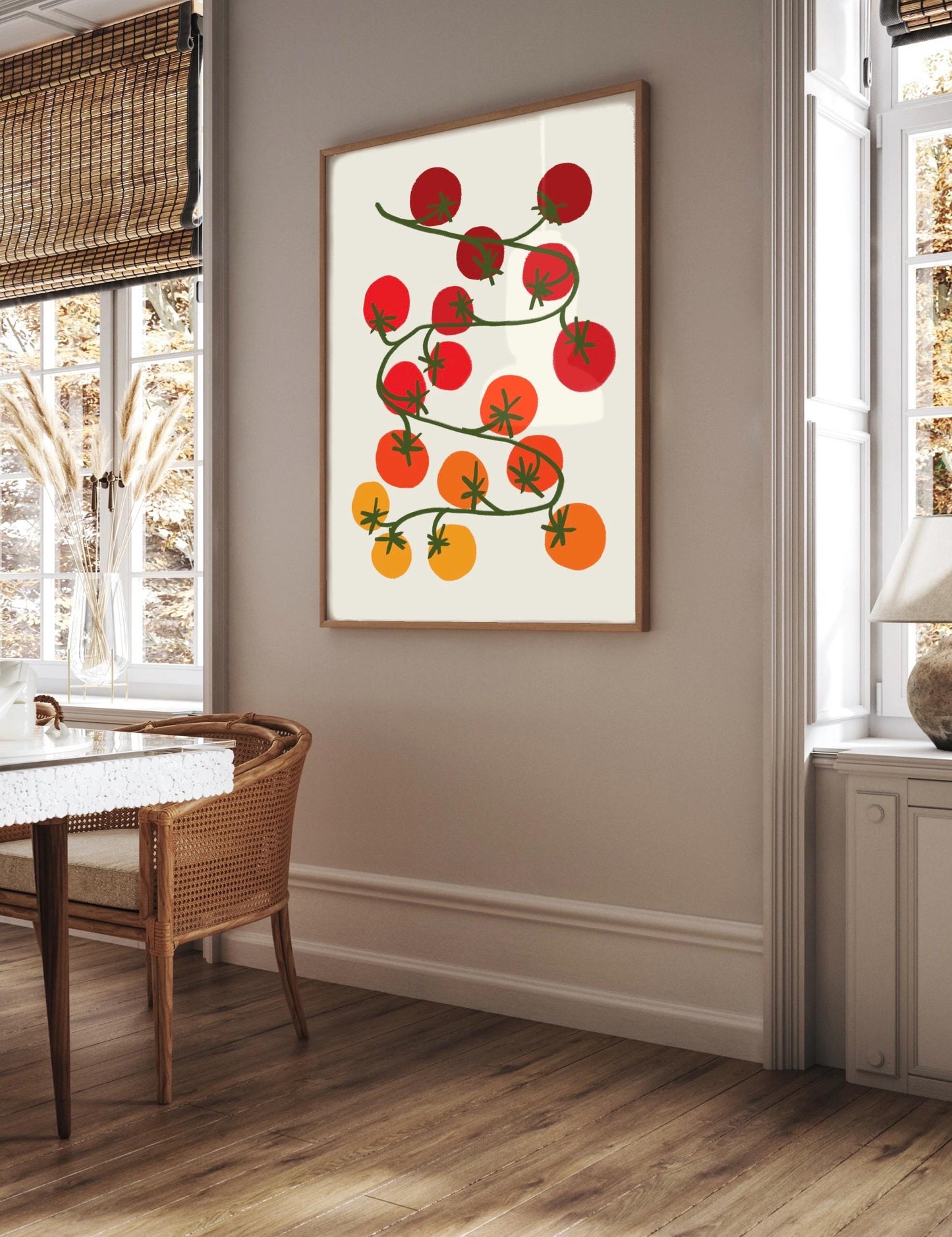 Tomato Vine Kitchen Print: Retro Foodie Wall Art