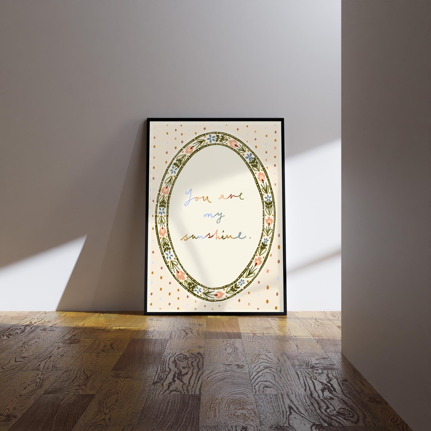 Folk floral Print: You Are My Sunshine Watercolour boho-style floral illustration