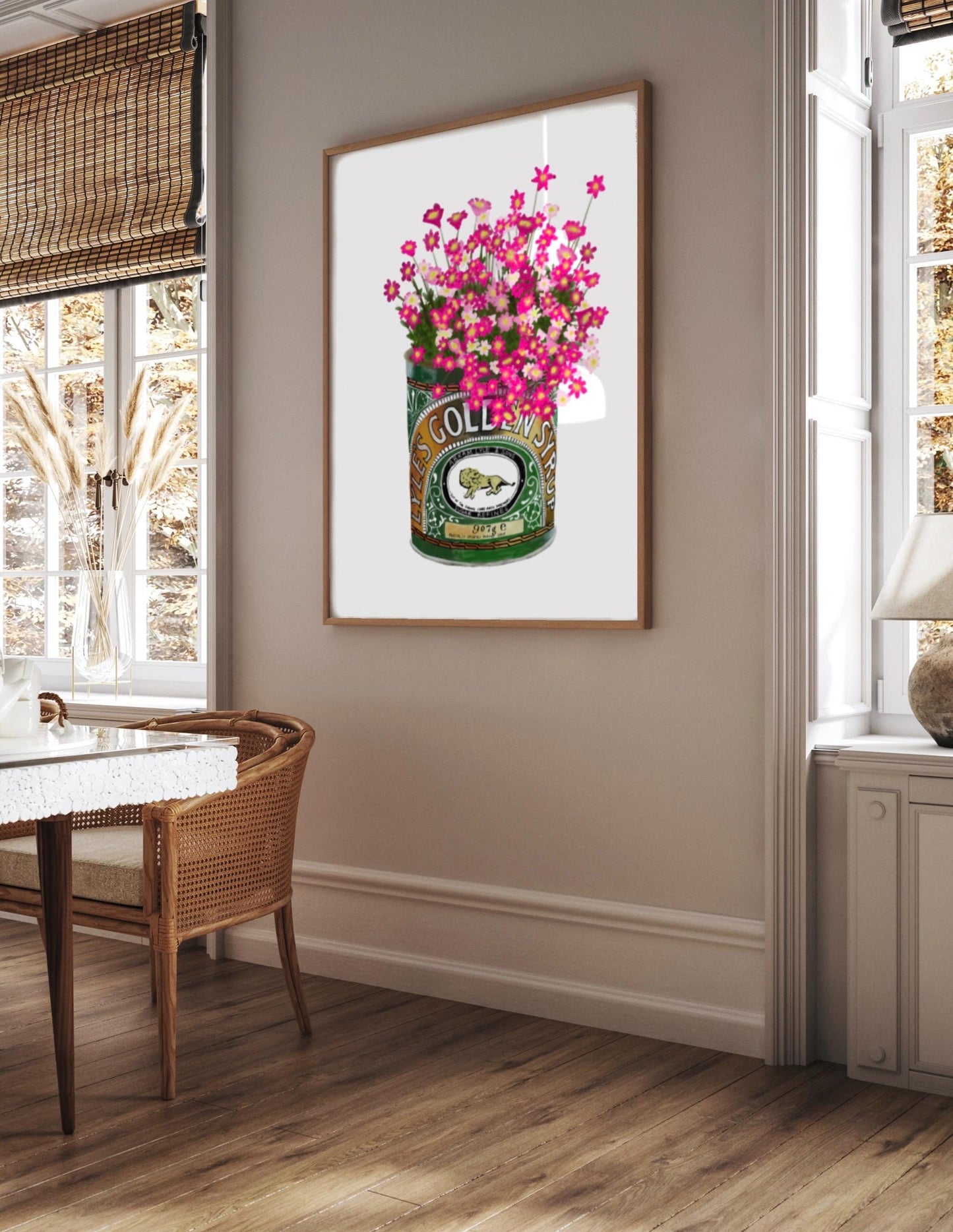 Flower Art Print: Golden Syrup Tin, Foodie Kitchen Decor, Gardener, Wall Art Poster