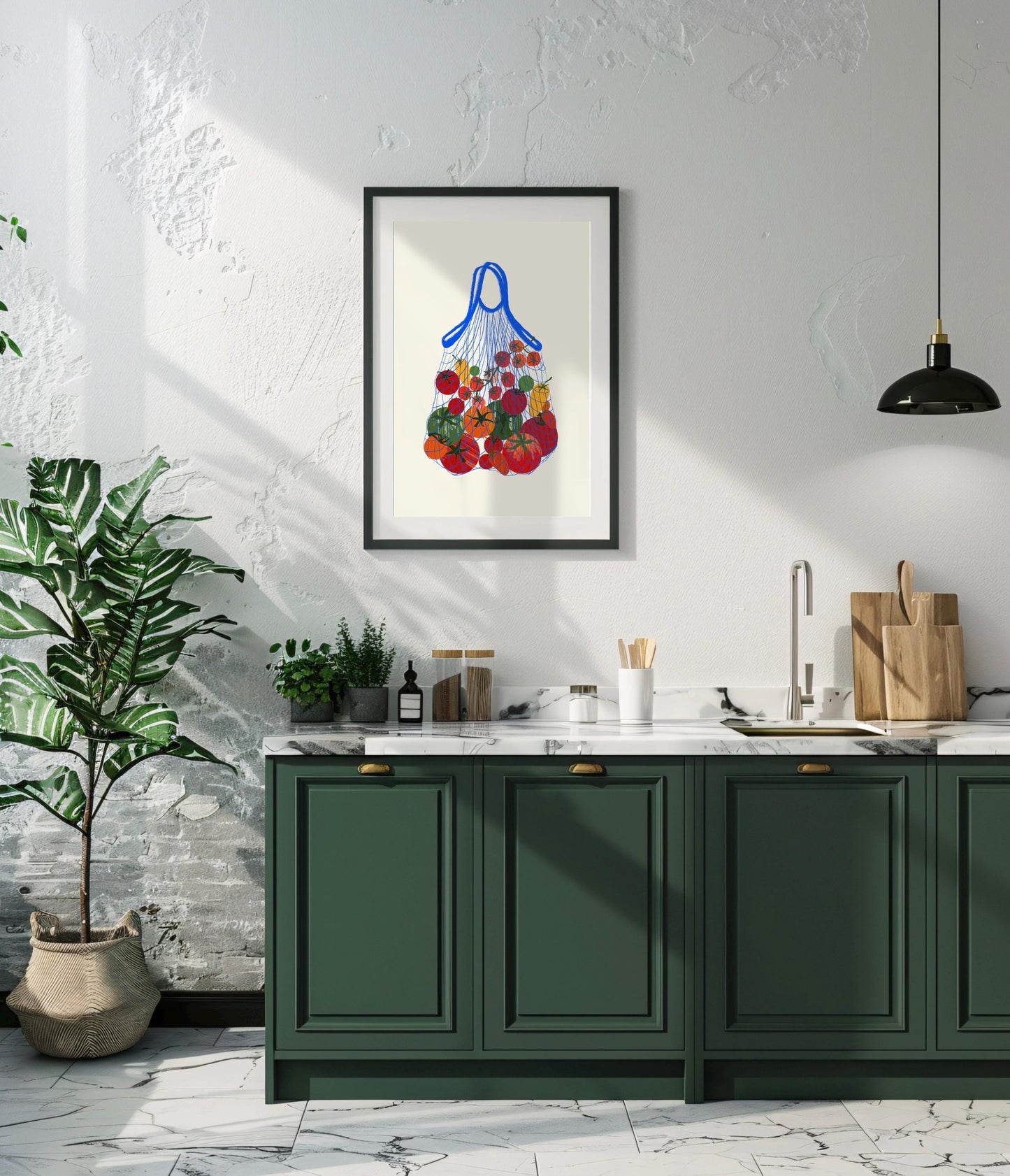 Tomato Vine Shopping Bag Print: Retro Foodie Kitchen Wall Art