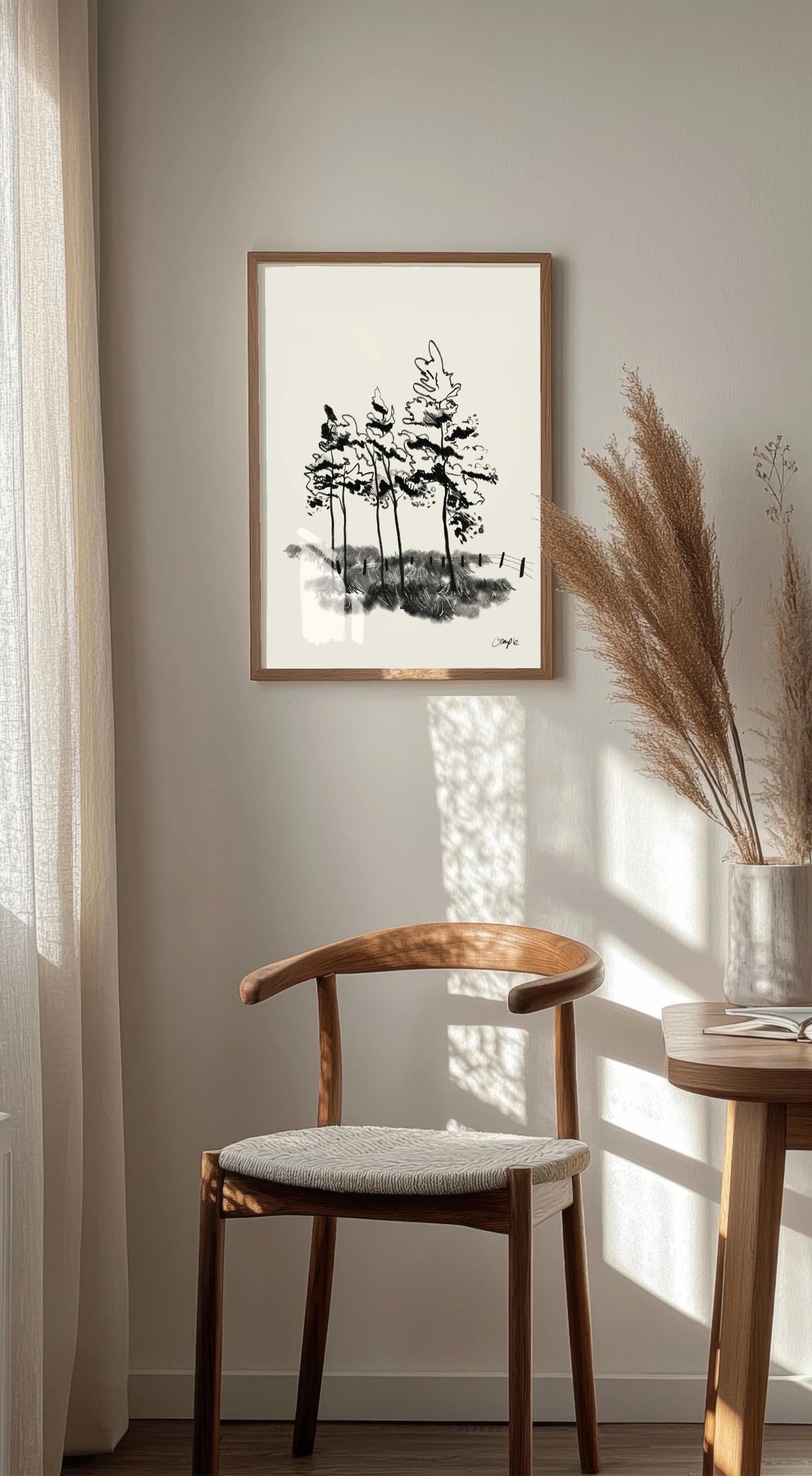 Pines Charcoal Art Print: Forest Wall Poster