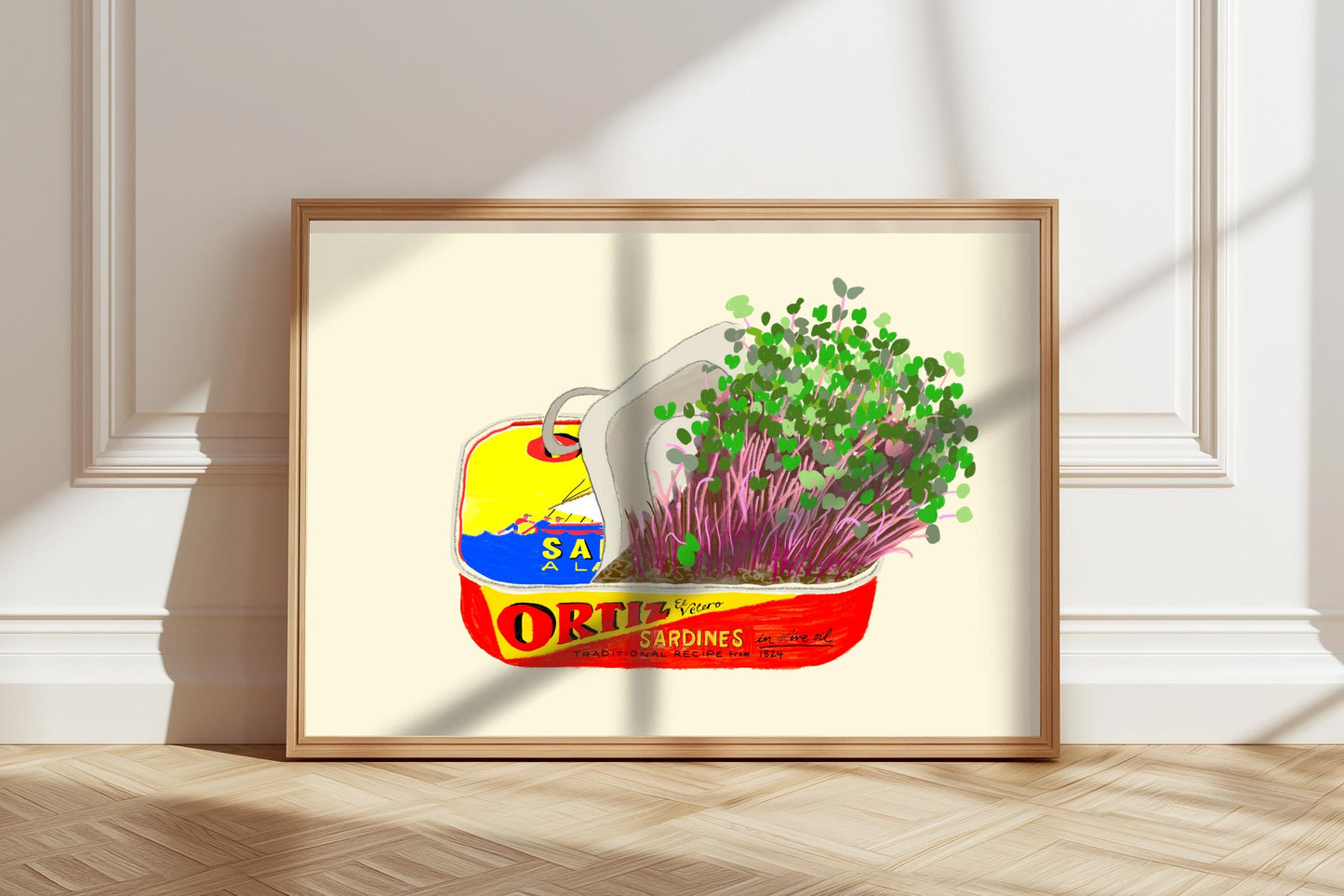 Sardine Tin Microgreen Art Print: Retro Kitchen Wall Decor