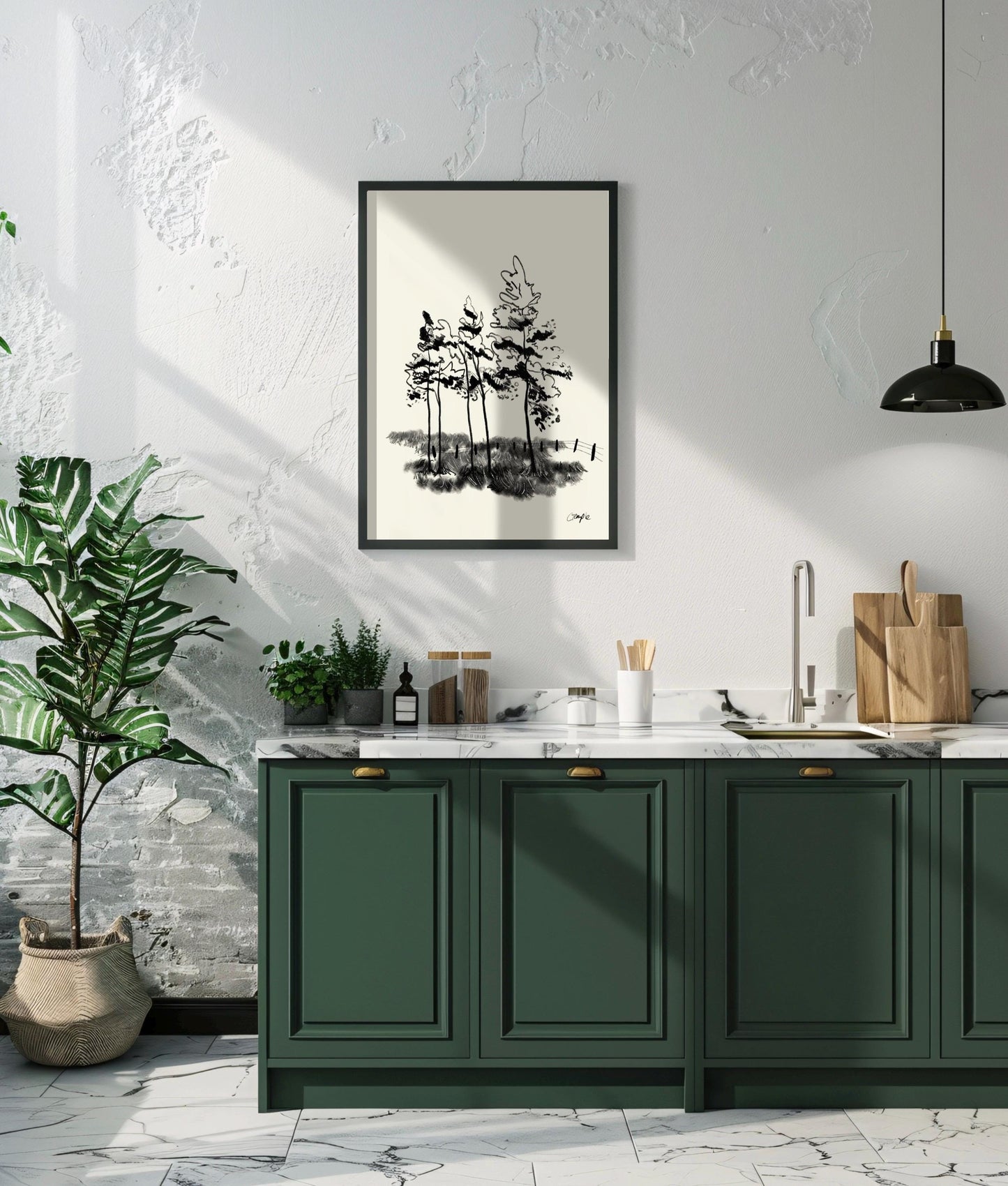 Pines Charcoal Art Print: Forest Wall Poster