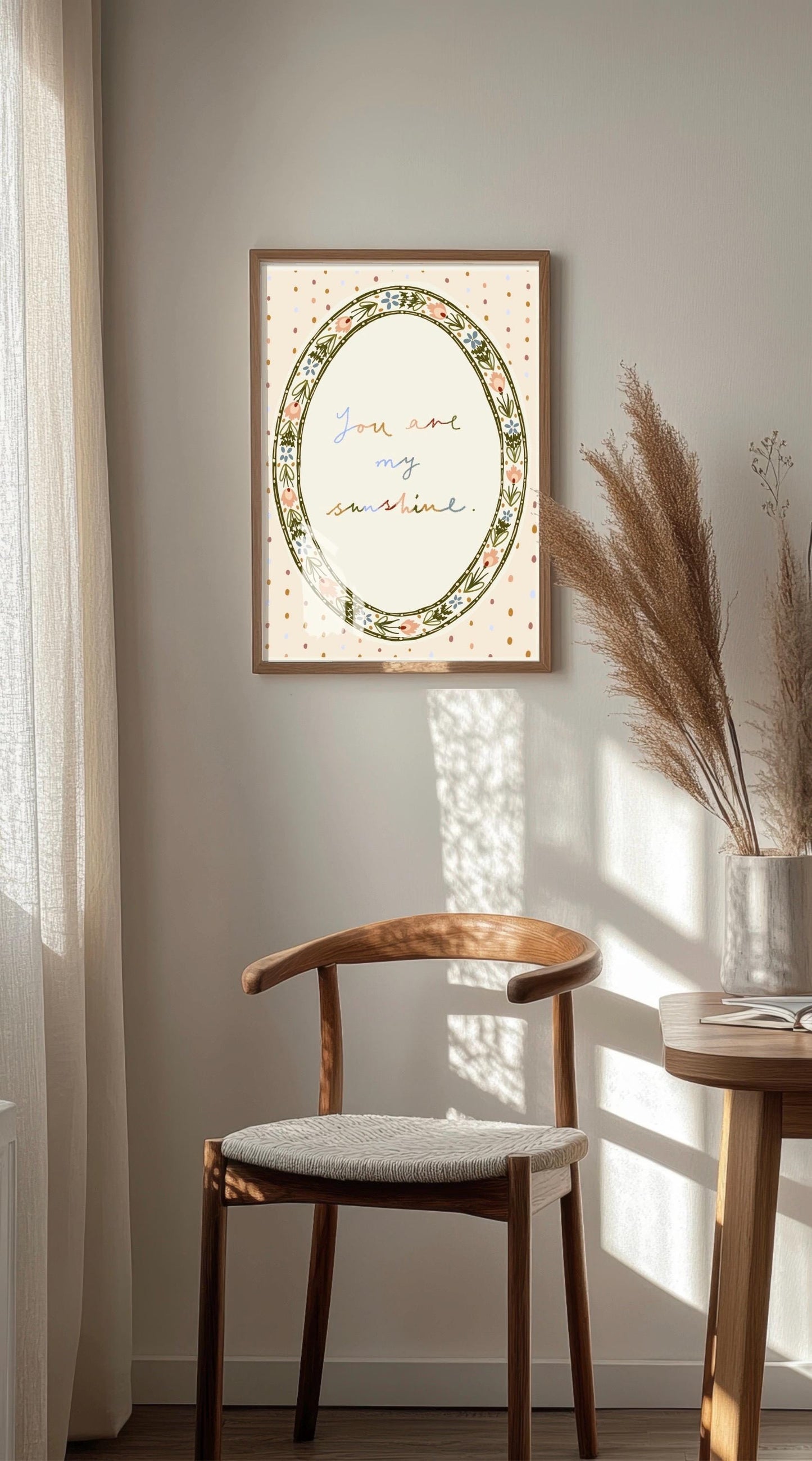 Folk floral Print: You Are My Sunshine Watercolour boho-style floral illustration