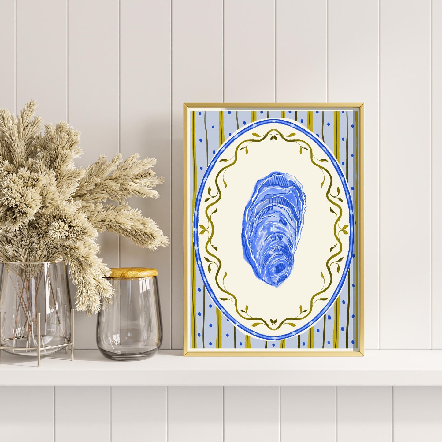 Scandi Folk Coastal Print : Watercolour Oyster illustration