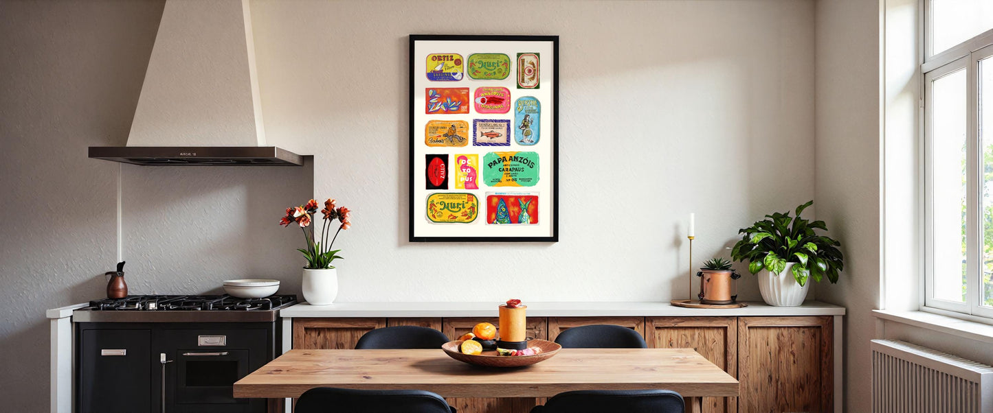 Sardine Tin Foodie Art Print: Retro Kitchen Wall Decor