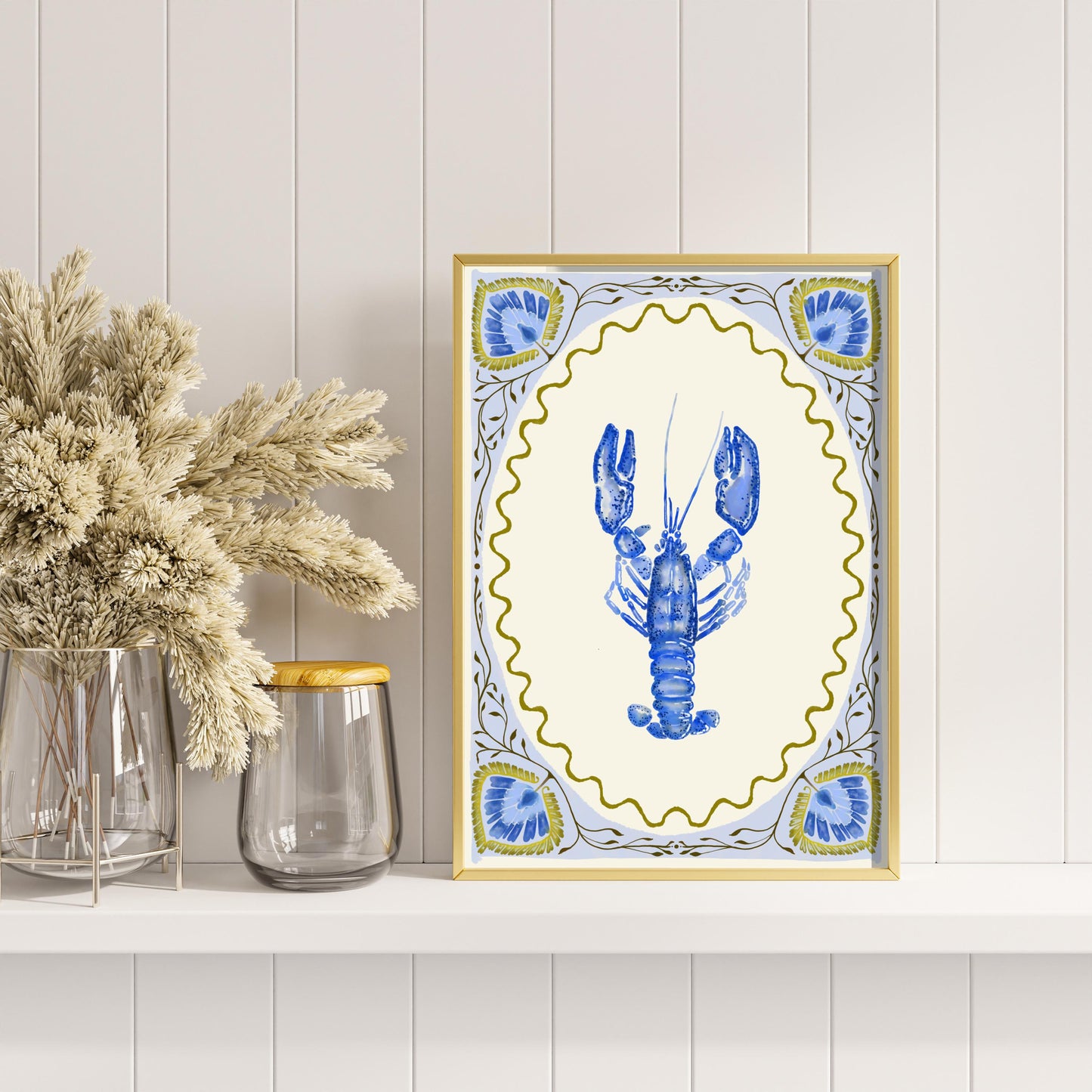 Scandi Folk Coastal Print : Watercolour Lobster illustration