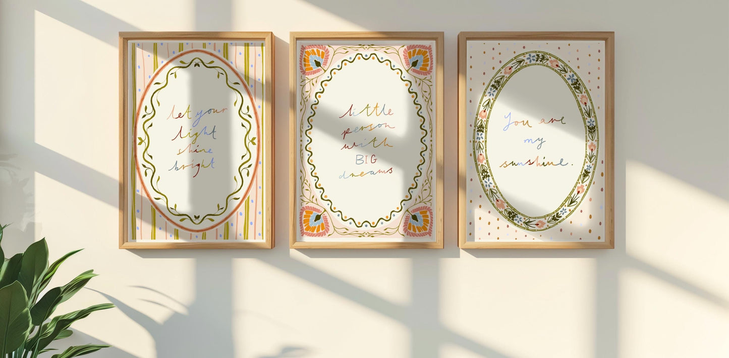 Folk floral Print: Let Your Light Shine Bright | Watercolour boho-style floral illustration