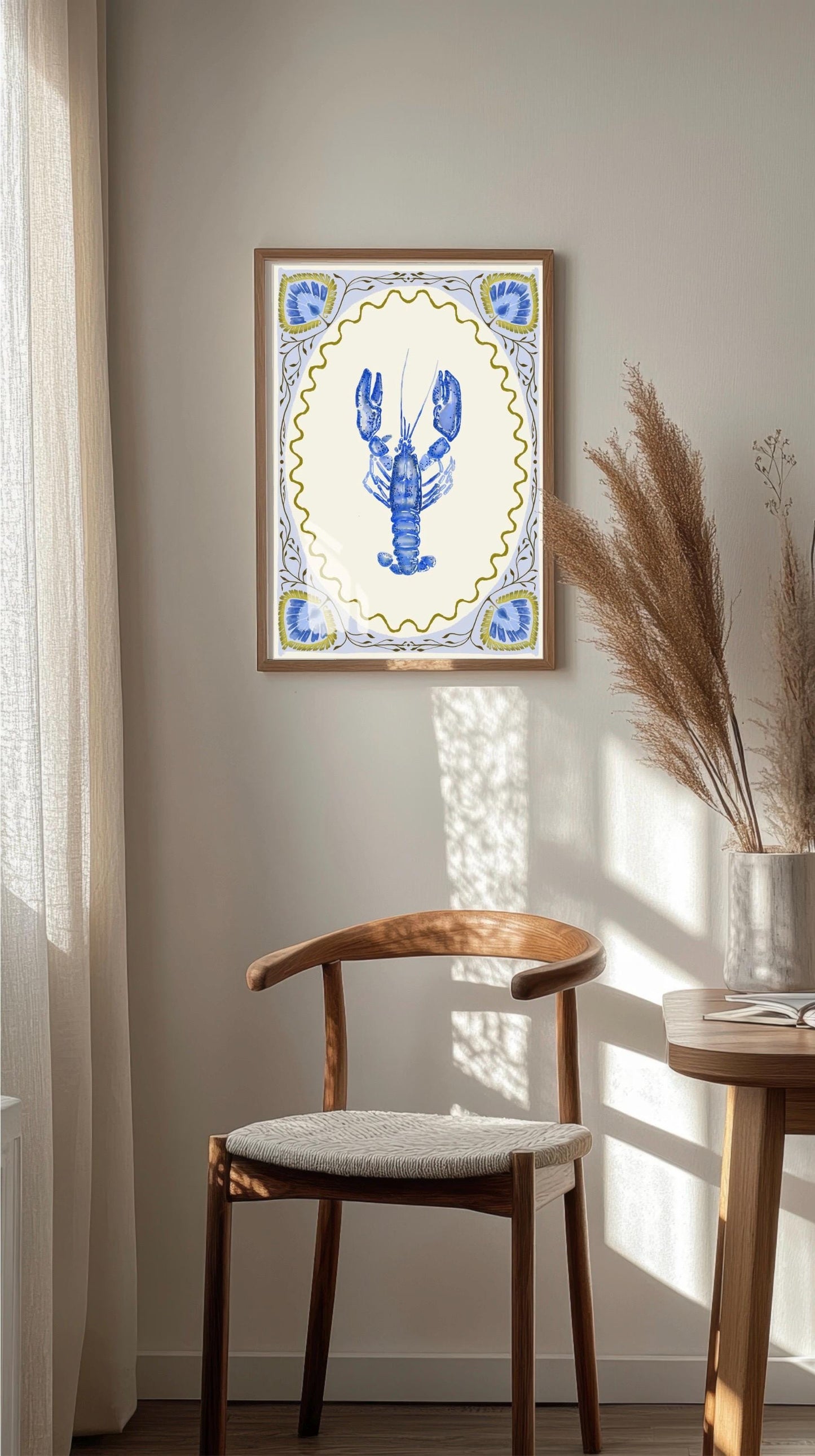 Scandi Folk Coastal Print : Watercolour Lobster illustration