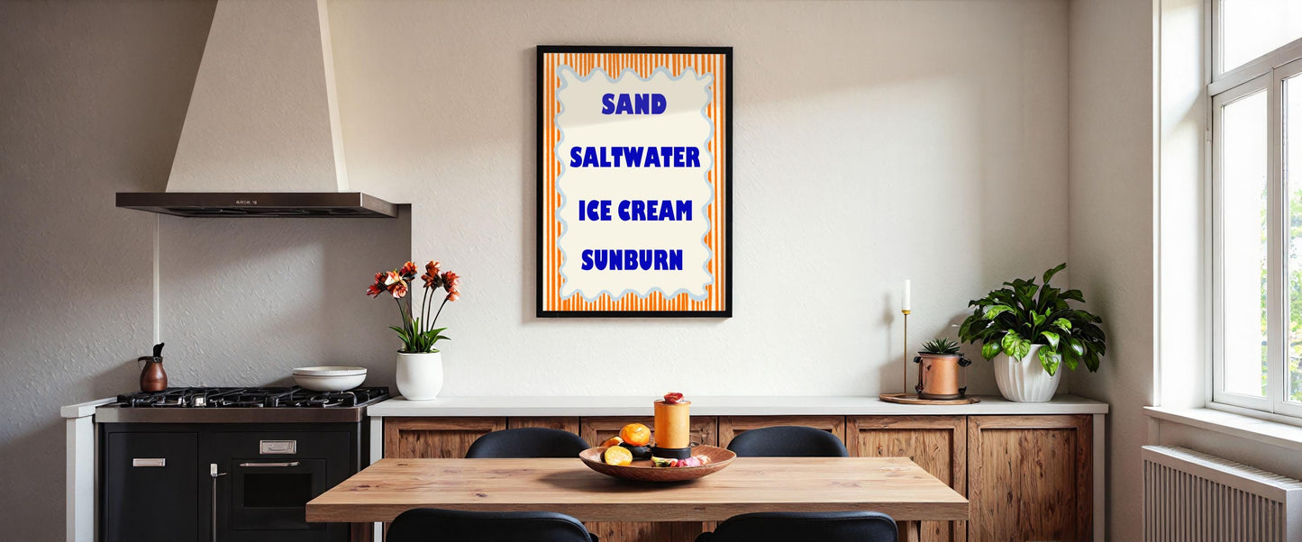 Vintage Beach Wall Art Print | Sand, Saltwater, Ice Cream, Sunburn