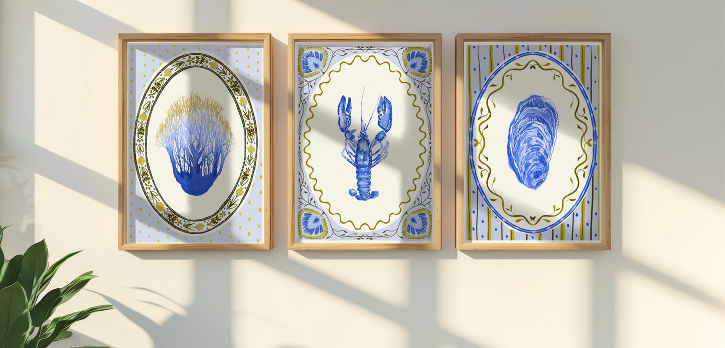 Scandi Folk Coastal Print : Watercolour Oyster illustration