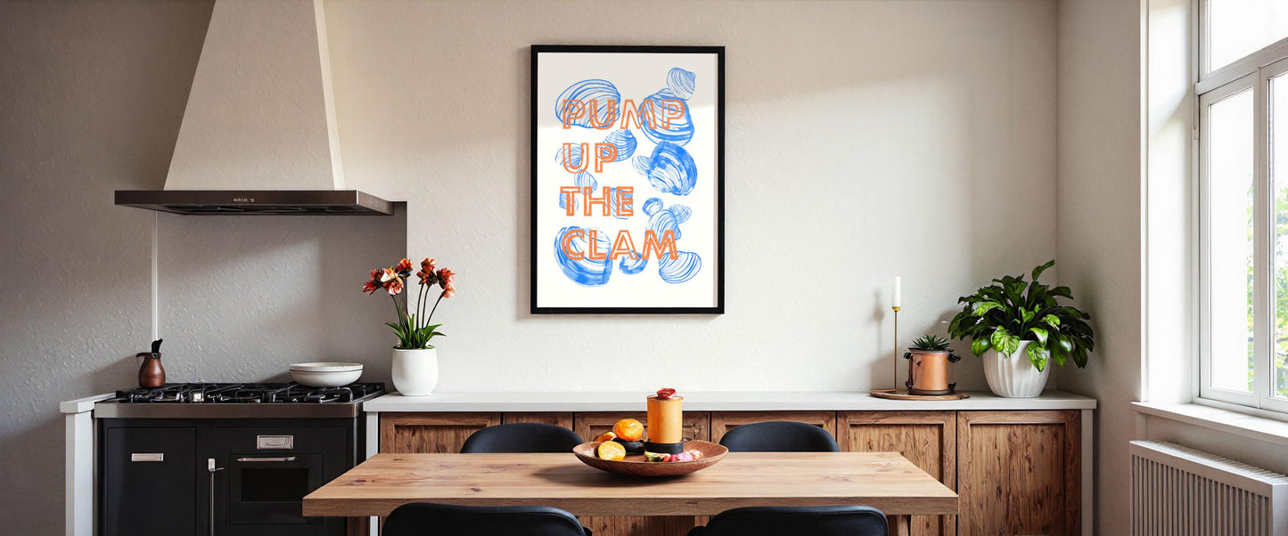 Pump Up The Clam Kitchen Print: 90s Techno Art, Wall Art, Home decor, Poster