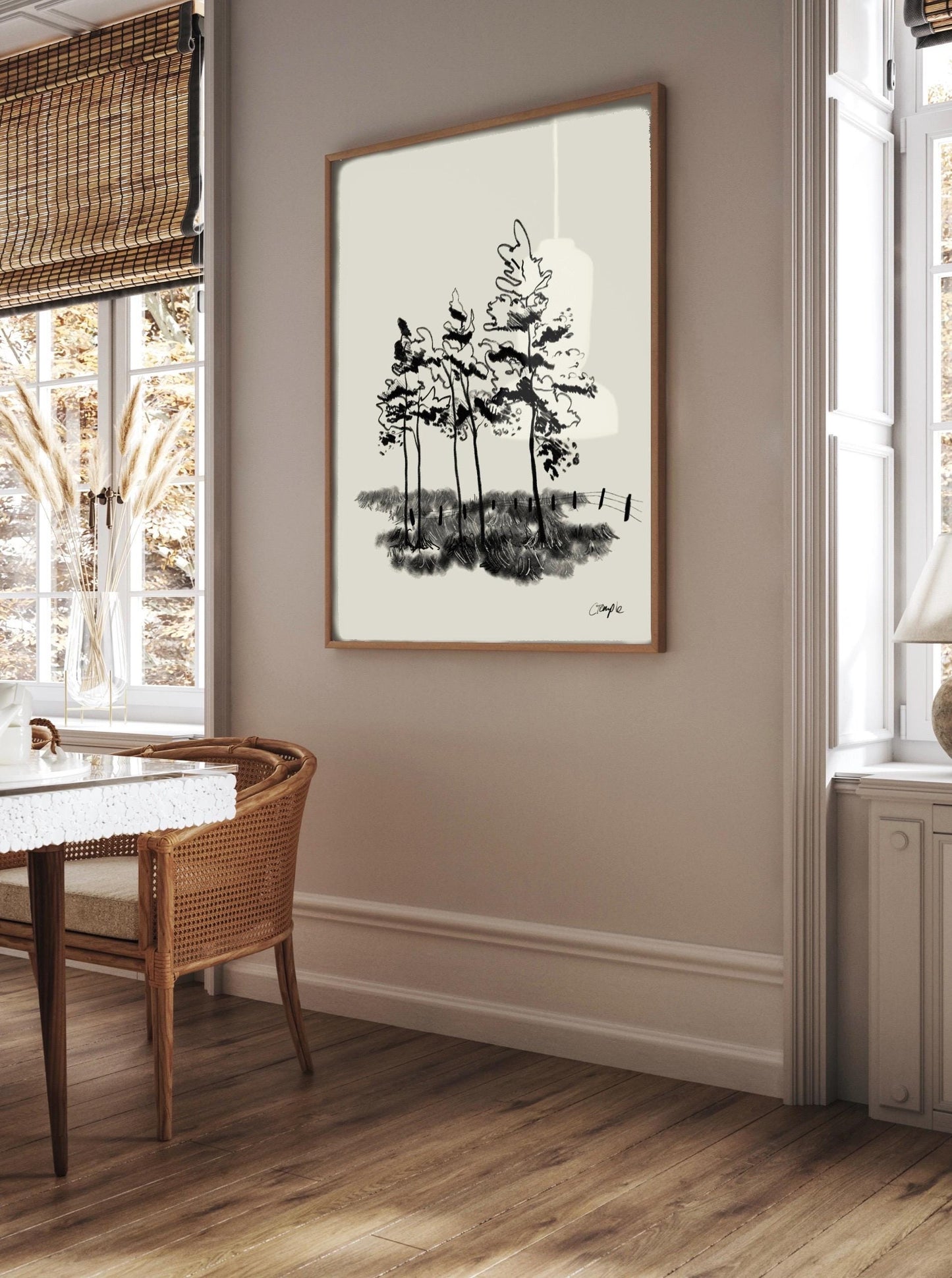 Pines Charcoal Art Print: Forest Wall Poster