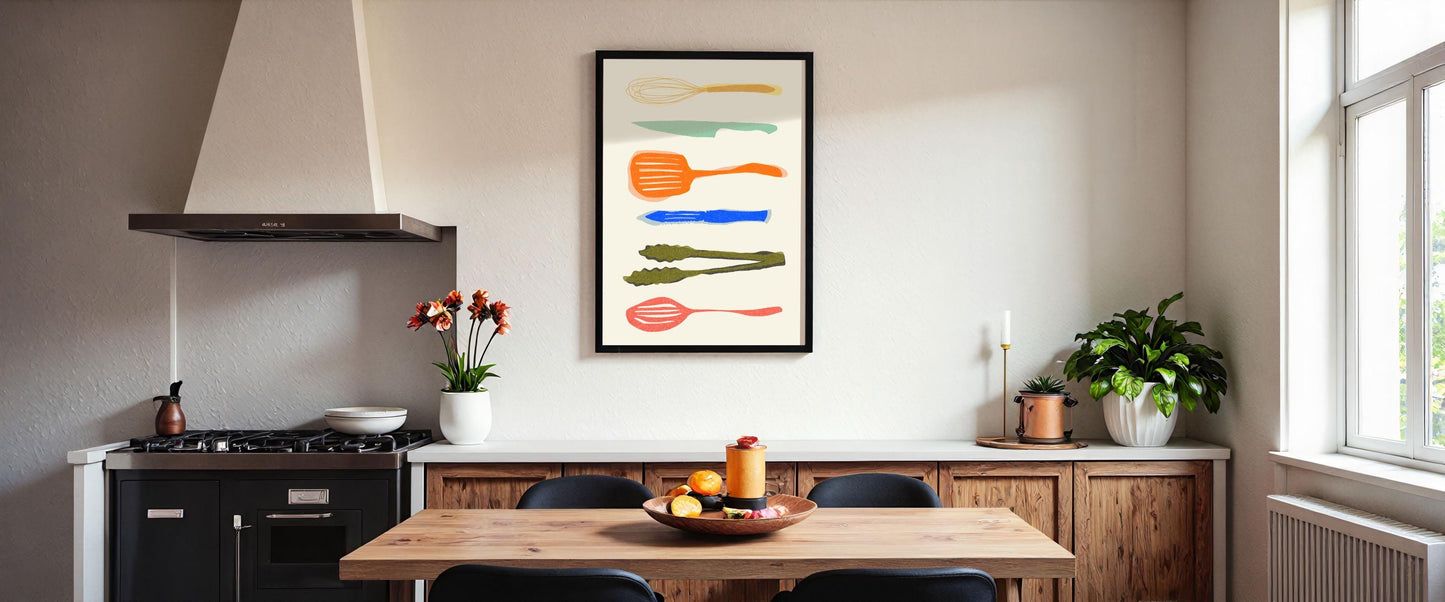 Retro Kitchen Utensils Art Print: Foodie Wall Decor