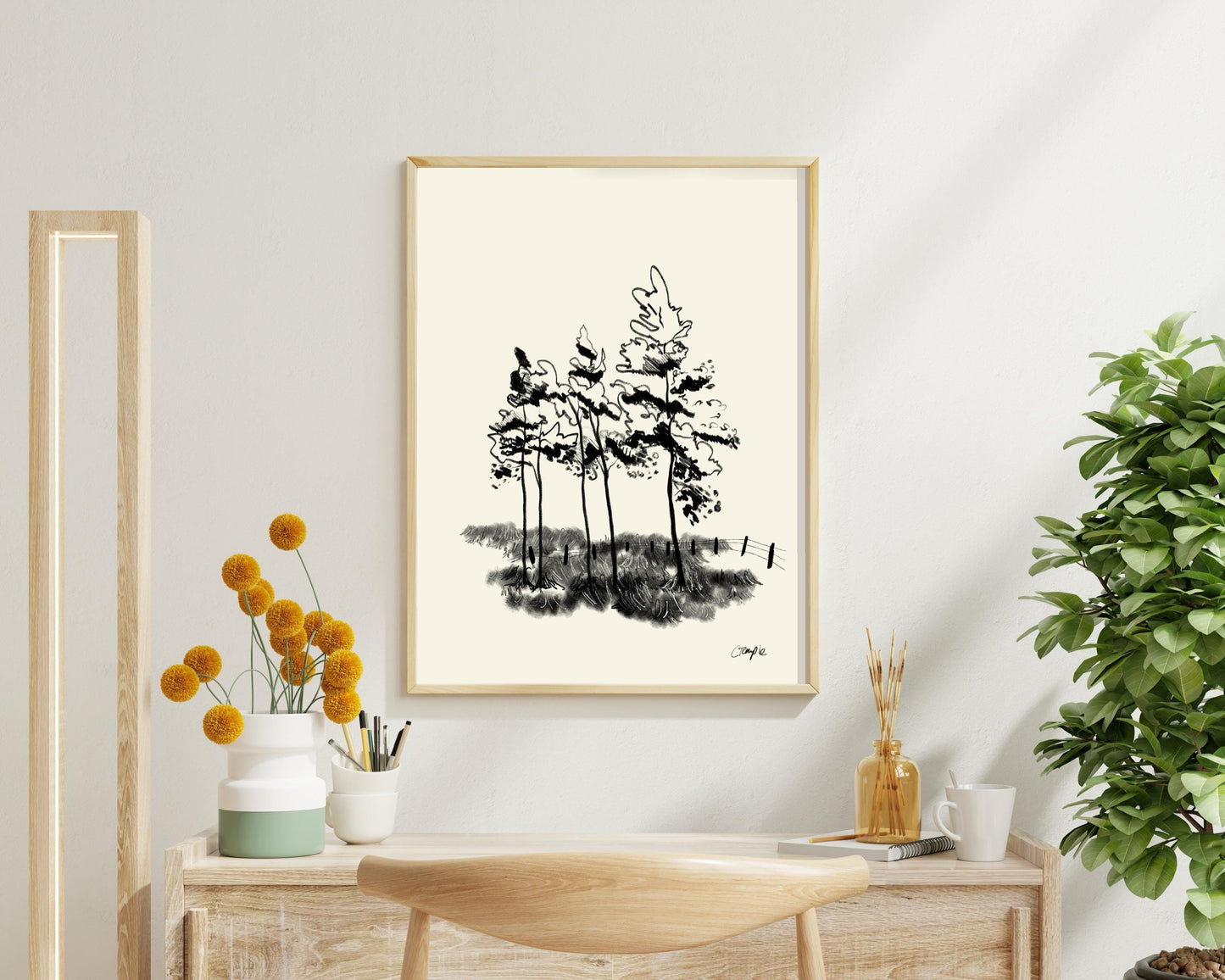 Pines Charcoal Art Print: Forest Wall Poster