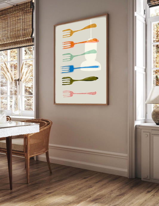 Forks Foodie Art Print: Retro Kitchen Wall Decor