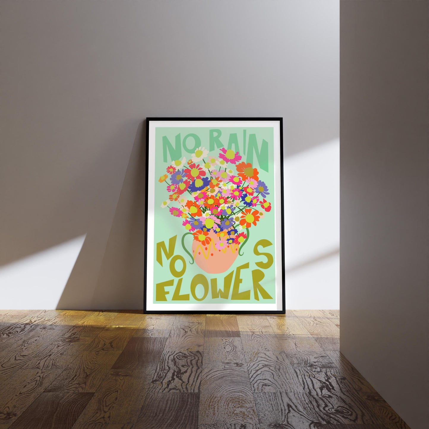 No Rain No Flowers Print: Positive Quote, Colorful Wall Art, Poster