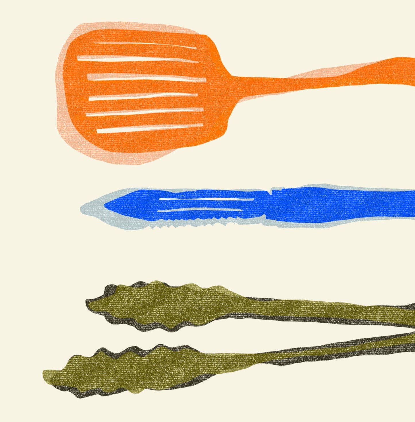 Retro Kitchen Utensils Art Print: Foodie Wall Decor