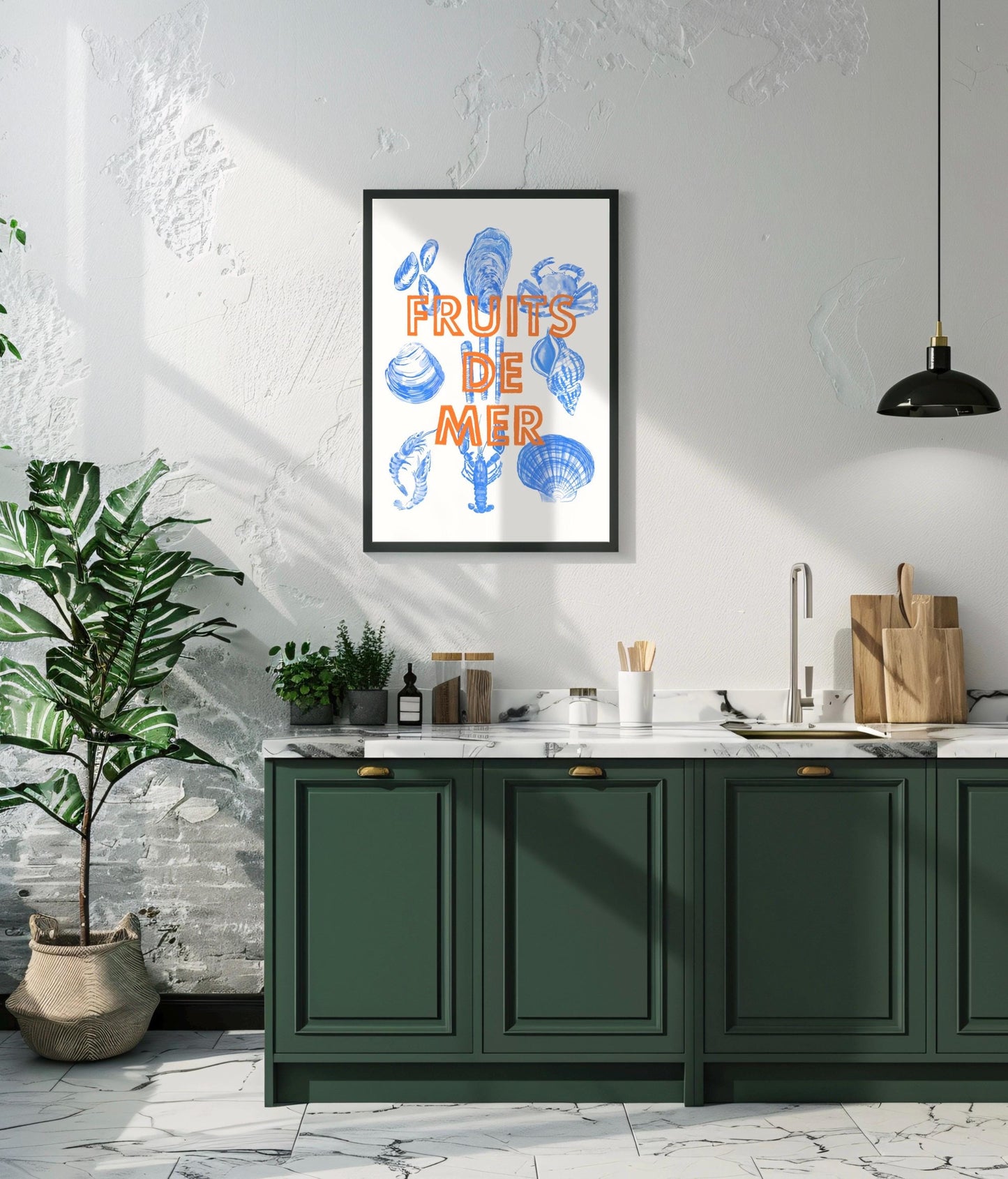 Fruits de Mer Watercolor Wall Art: Retro Seafood Kitchen Wall Decor, Poster