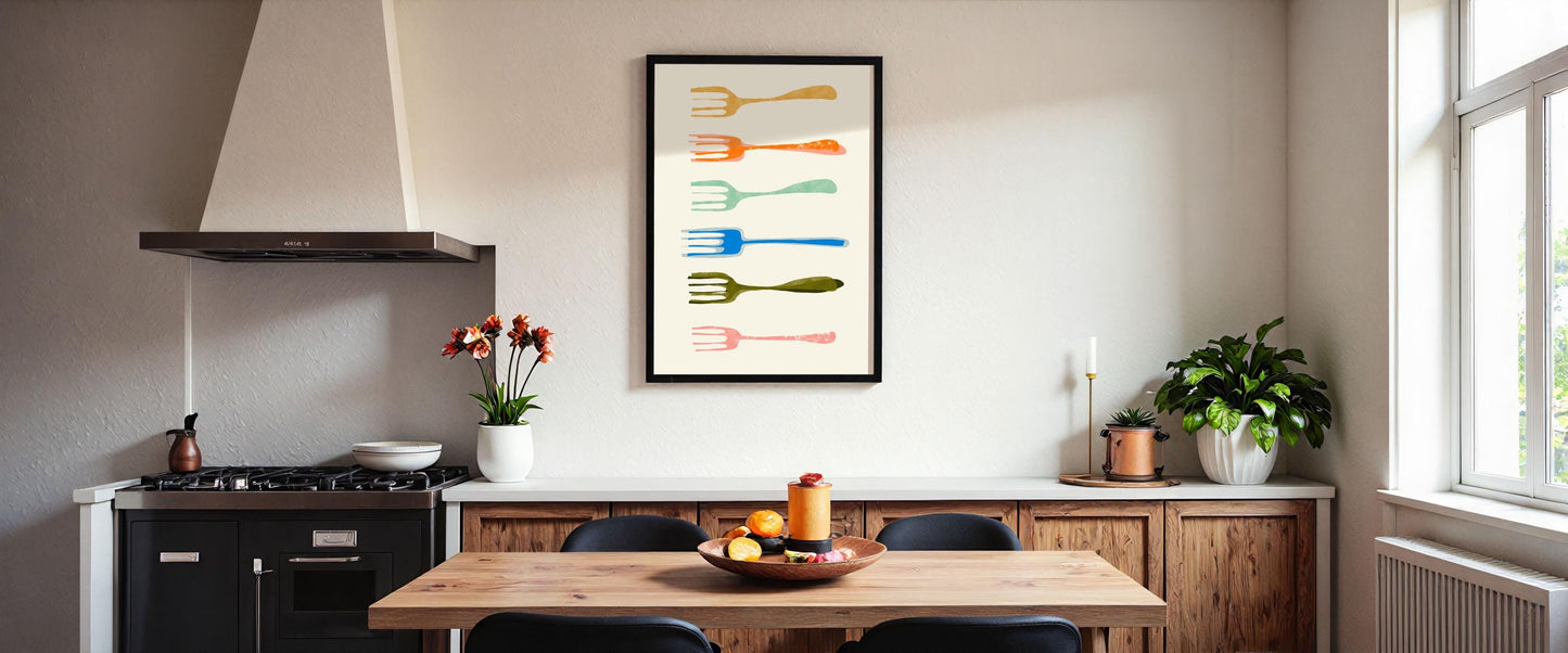 Forks Foodie Art Print: Retro Kitchen Wall Decor