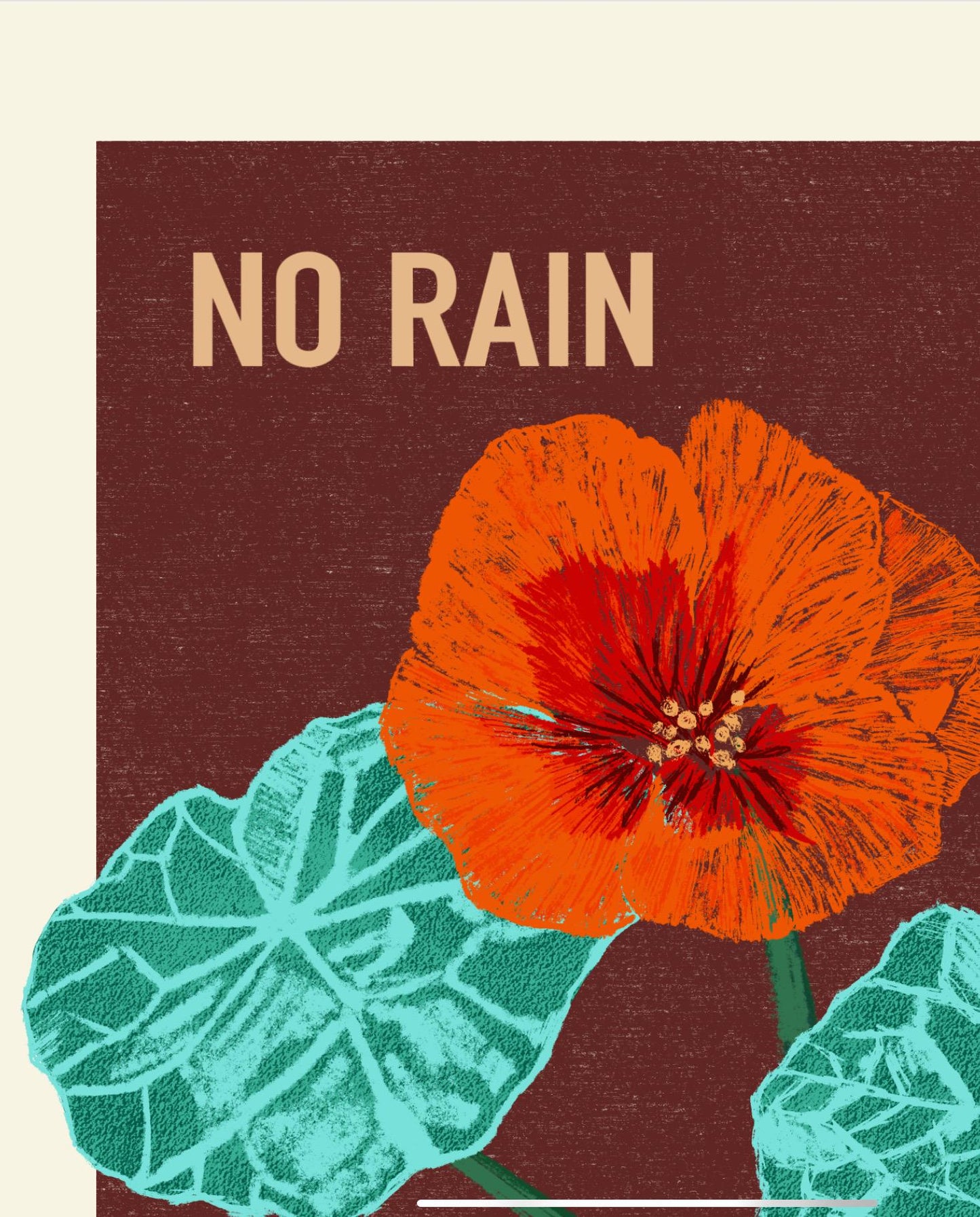 Retro Floral Art Print: 'No Rain No Flowers' Kitchen Wall Decor