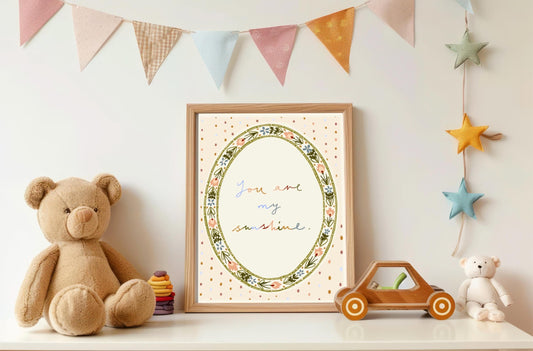 Folk floral Print: You Are My Sunshine Watercolour boho-style floral illustration