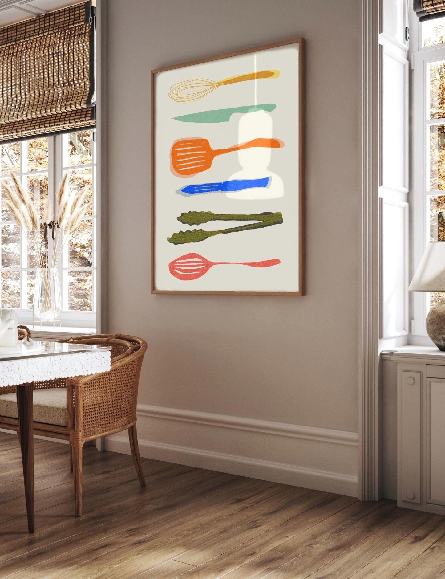 Retro Kitchen Utensils Art Print: Foodie Wall Decor