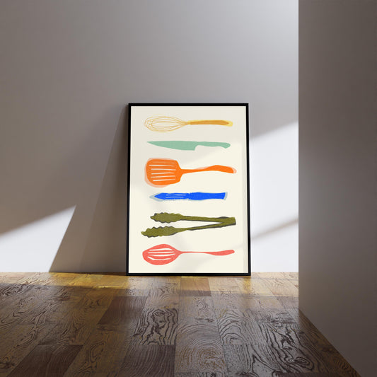 Retro Kitchen Utensils Art Print: Foodie Wall Decor