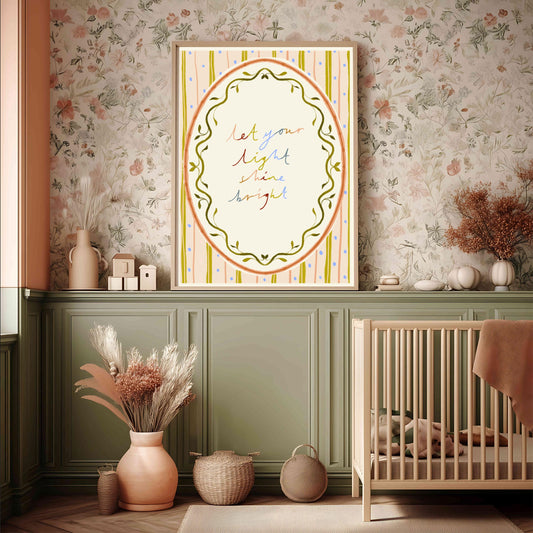 Folk floral Print: Let Your Light Shine Bright | Watercolour boho-style floral illustration